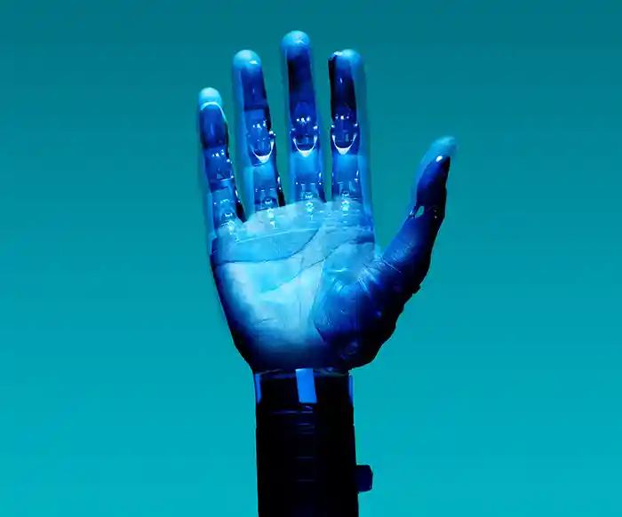 blå robot hånd ai